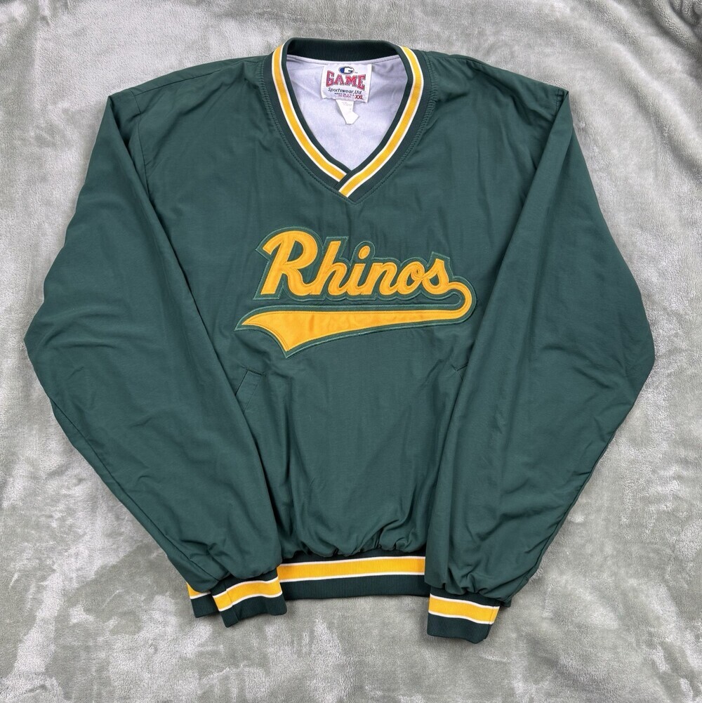 Vintage Game Sportswear Rhinos Pullover Windbreaker Jacket XXL Green Gold USA